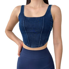 barn jacket outfits Denim-like Sports Camisole New Summer Thin Stretch Sexy Outerwear Stretch Fitness Top