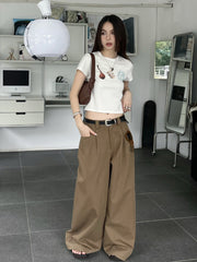 suede jacket outfit   Fish Fashionable Retro High Street Suit Pants Loose Wide Leg Lazy Straight Casual Pants  