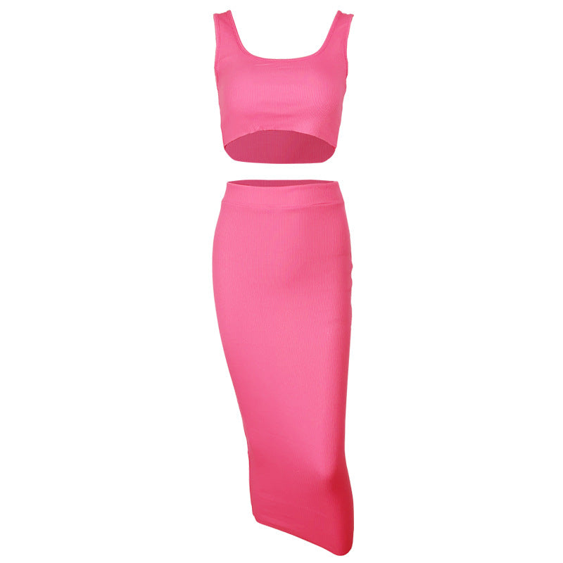 dress to impress outfits Summer New Women's Sexy Vest Two-Piece Suit Navel Short Top Fried Street Suit Skirt