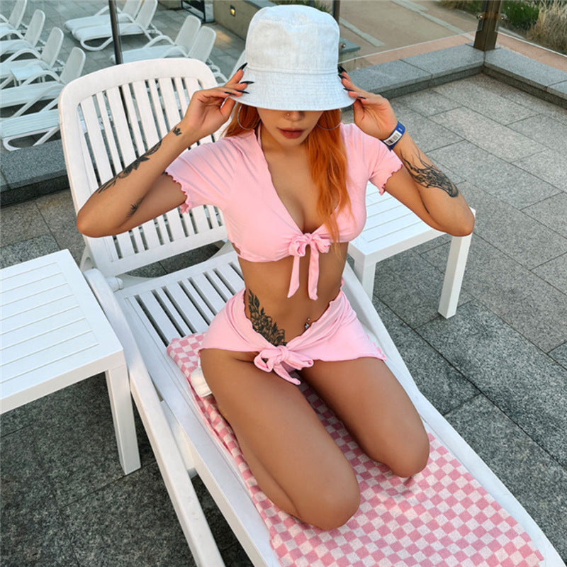 summer outfits inspo Fashion Korean Style New Women's Split Four-Piece Conservative Sexy Fresh Vacation Beach Sexy Swimsuit Bikini