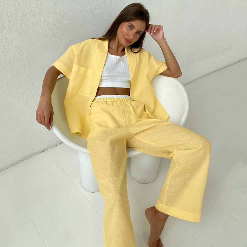 teacher outfits Fashion Two-Piece Summer New Casual Women's Clothing Irregular Collar Short Sleeve Shirt Wide Leg Pants Suit