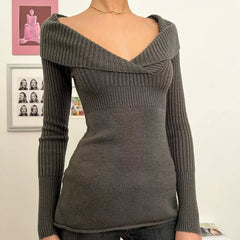 REALMEFIT  -  Zamyra V-Neck Lapel Sweater Top