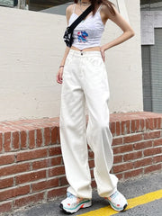 Realmefit  White Jeans Women High Waist Korean Fashion Loose Vintage Denim Pants Straight Trousers Spring Casual Woman Clothing