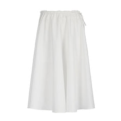 REALMEFIT  -  Streetwear White Loose Long Skirt Holidays Casual Lace Trim Tie-Up Summer Skirts Female Korean Chic A-Line Clothing