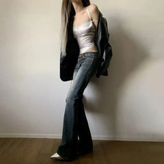 REALMEFIT  -  Vintage Y2k Distressed jeans Trashy 2000s Grunge Flare Jeans Korean Popular Denim Pant American Retro Streetwear 90s