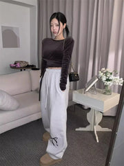 Realmefit  Korean Fashion Fleece Sweatpants Women Y2K Bow Print Brushed Pants Oversized Winter Fairycore Wide Leg Joggers Pants