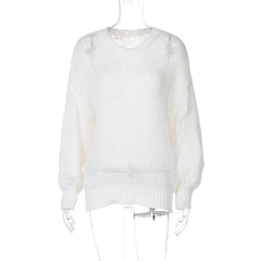 REALMEFIT  -  2024 Knitted White Long Sleeve Oversize Loose Sexy Sweater Top Fall Winter Women Casual Y2K Clothes Streetwear Festival