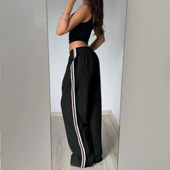 REALMEFIT  -  Sporty Basic Side Striped Pants Fashion Streetwear Elastic Waist Straight Sweatpants All-matched Casual Trousers Autumn