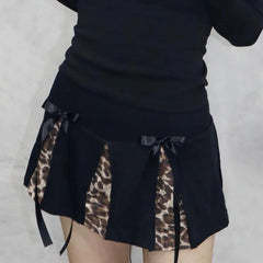 REALMEFIT  -  Leopard Print Mini Skirt Low Rise Bows Bimbocore Y2k Skirts Women Clothing Korean Streetwear P84-BZ12