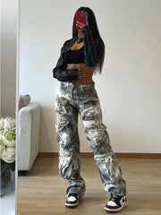 Realmefit  Camouflage Cargo Pants Women Fashion Multiple Pockets Loose Long Pant Femme Street High Waist Jeans Woman Trousers Autumn