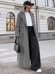 Realmefit  Houndstooth Trench Coat For Women Autumn Fashion Slim Long Coats Women's Winter Street Temperament Clothes Woman New