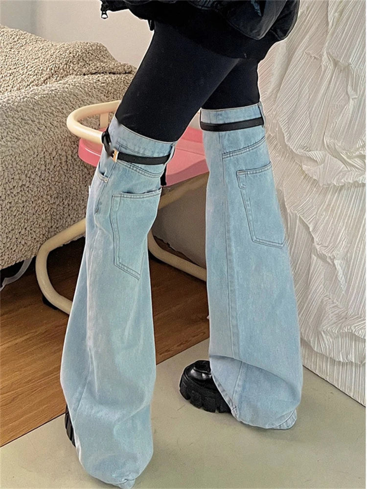 Realmefit  Fashion Women's Palazzo Trousers Wide Jeans Ladies Streetwear Loose Denim Pants Women  Summer New Low Rise Jeans