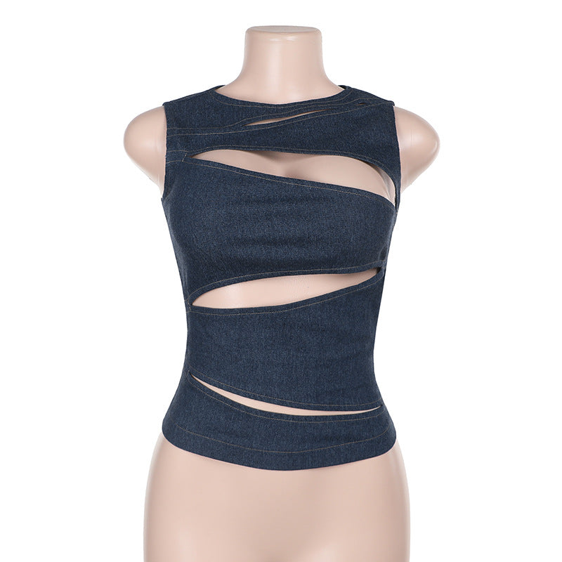 REALMEFIT  -  Eli Cut-Out Denim Crop Top