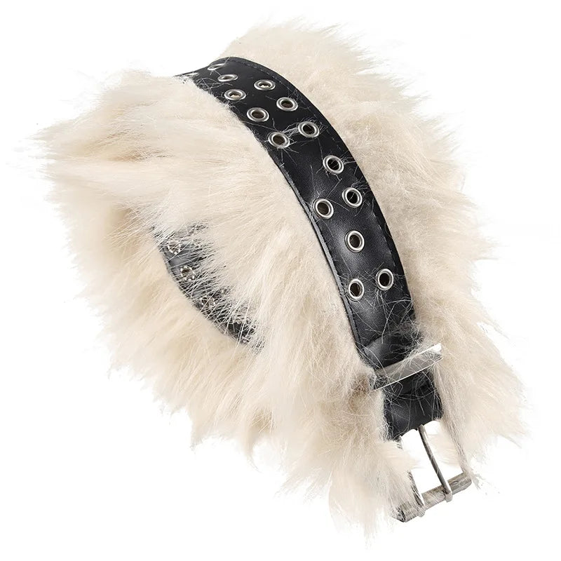 REALMEFIT  -  Punk Style Metal Buckle Furry Faux Leather Belt Y2k Accessories Fashion Cummerbunds Belts for Women P67-BD12