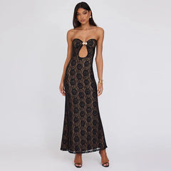 REALMEFIT  -  Hollow Out Lace Sexy Maxi Dresses For Women Off-shoulder Strapless Outfits Backless Bodycon Y2K Sexy Party Long Dress