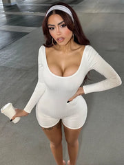 Realmefit   Hot Slim Solid White Rompers For Women Casual Skinny Short Jumpsuit Fitness Streetwear Backless Ribbed Playsuit Tracksuit