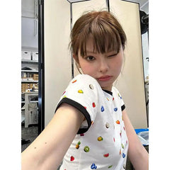 REALMEFIT  -  Preppy Style Print Fruit T Shirt Women Clothes Short Sleeve Korean Fashion Summer Tops Y2k Harajuku Tees Shirt Femme