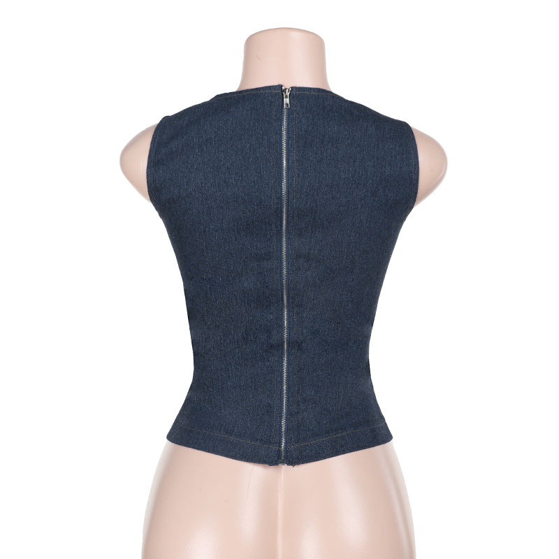 REALMEFIT  -  Eli Cut-Out Denim Crop Top