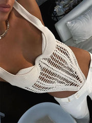 Realmefit  Fishbone Waist Crocheted Knitted Crop Tops Women Vest Tee  Summer Sexy Sleeveless Hollow Out Y2K Tops Corset Top