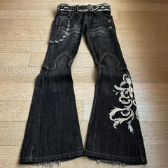 REALMEFIT  -  New High Waist Harajuku Loose Embroidered Women Jeans with Rock Punk Style Y2K Micro La Retro Wide Leg Pants