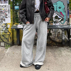 REALMEFIT  -  Baggy Y2k Grey Sweatpants Woman Casual Vintage Streetwear Wide Leg Pants Sports High Waist Floor Length Basic Trousers