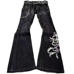 REALMEFIT  -  New High Waist Harajuku Loose Embroidered Women Jeans with Rock Punk Style Y2K Micro La Retro Wide Leg Pants