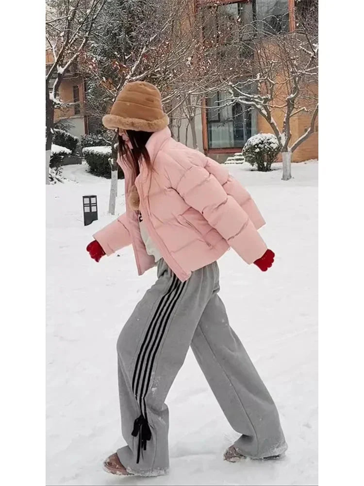 Realmefit  Y2K Fleece Sweatpants with Bow Women Korean Style Winter Ribbon Brushed Pants Oversize Harajuku Striped Jogger Trousers