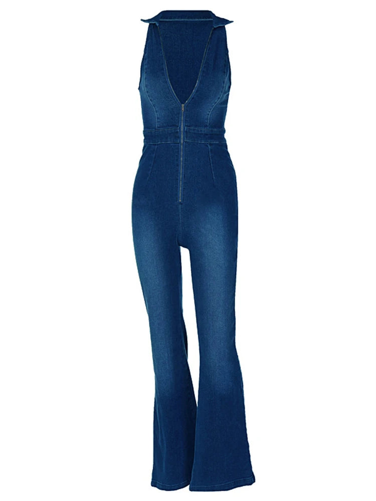 Realmefit  Y2k Denim Jumpsuit Women   New V-Neck Sleeveless Slim Bodycon Jumpsuits Overalls Streetwear One Piece Outfits Jeans