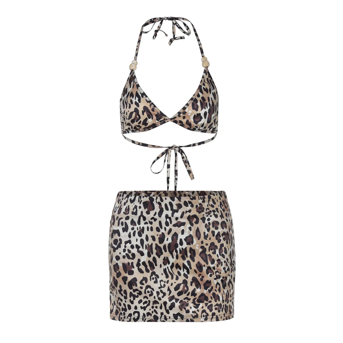 REALMEFIT  -  Leopard Print Sexy Two Piece Sets for Women Bikini Top and Skirt Set Club Wear Mini Dress Set Rave Oufit P16-BF12