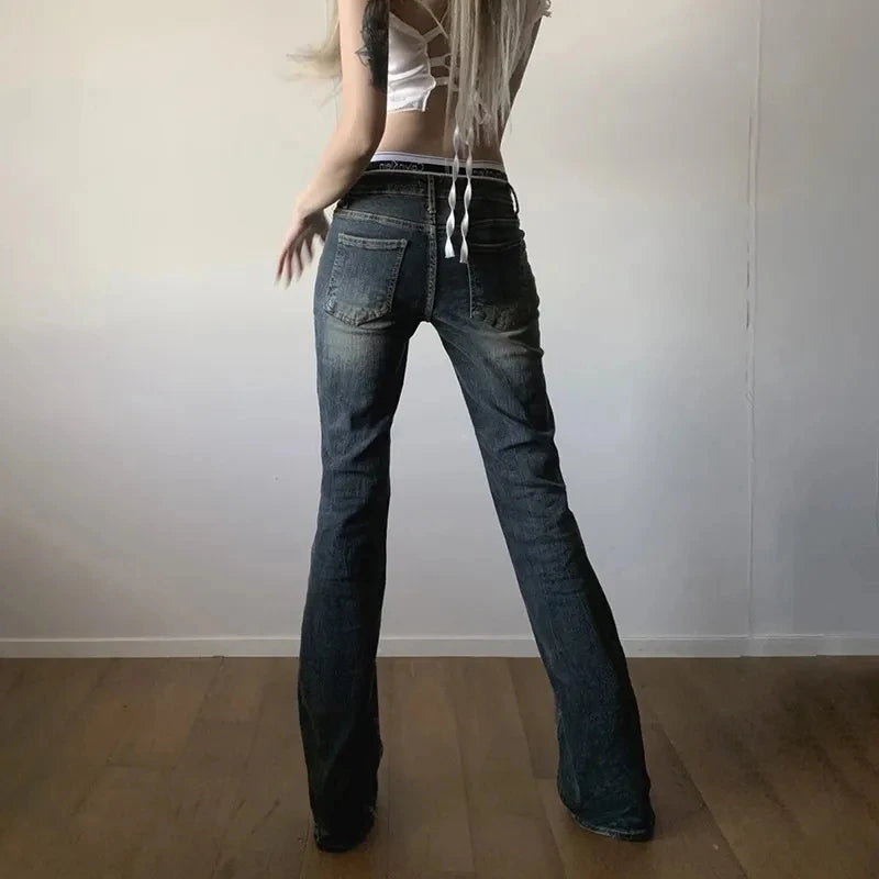 REALMEFIT  -  Vintage Y2k Distressed jeans Trashy 2000s Grunge Flare Jeans Korean Popular Denim Pant American Retro Streetwear 90s