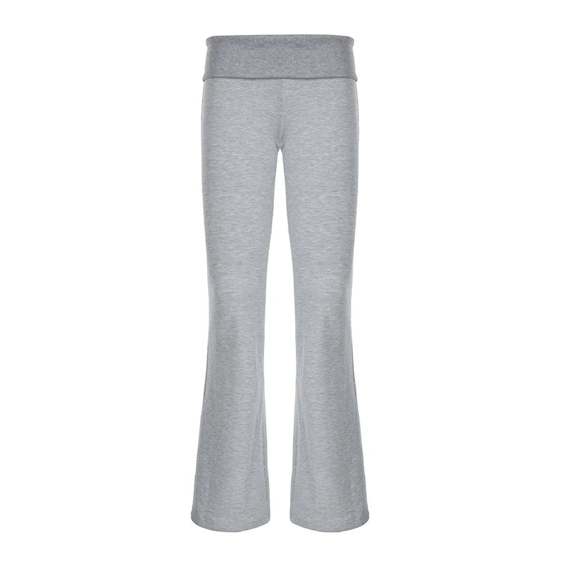 REALMEFIT  -   Embroidery Bow Knitted Flare Pants Women Casual Grey Slim Fit Sweatpants Concise All-match Trousers Sporty Sweet Bottom