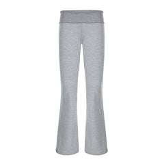 REALMEFIT  -   Embroidery Bow Knitted Flare Pants Women Casual Grey Slim Fit Sweatpants Concise All-match Trousers Sporty Sweet Bottom