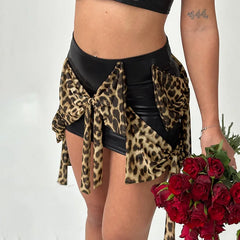 REALMEFIT  -  Leopard Print Bows Faux Leather Skirt Sexy Clothes for Women High Waisted Mini Skirts