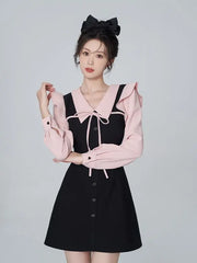 Realmefit Elegant Women Dress New Casual Vintage Office Ladies Korean Fashion Long Sleeve Preppy Style Kawaii Girl College Dresses