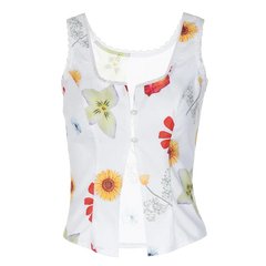 REALMEFIT  -  Floral Print Square Neck Buttons Sexy Slim Y2K Crop Tank Top Tees Summer Women Cute Goth Clothes Rave Party Vacation