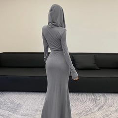 REALMEFIT  -  Cross Hooded Long Sleeve Maxi Dress 2024 Women Elegant Sexy Autumn Winter Long Dresses