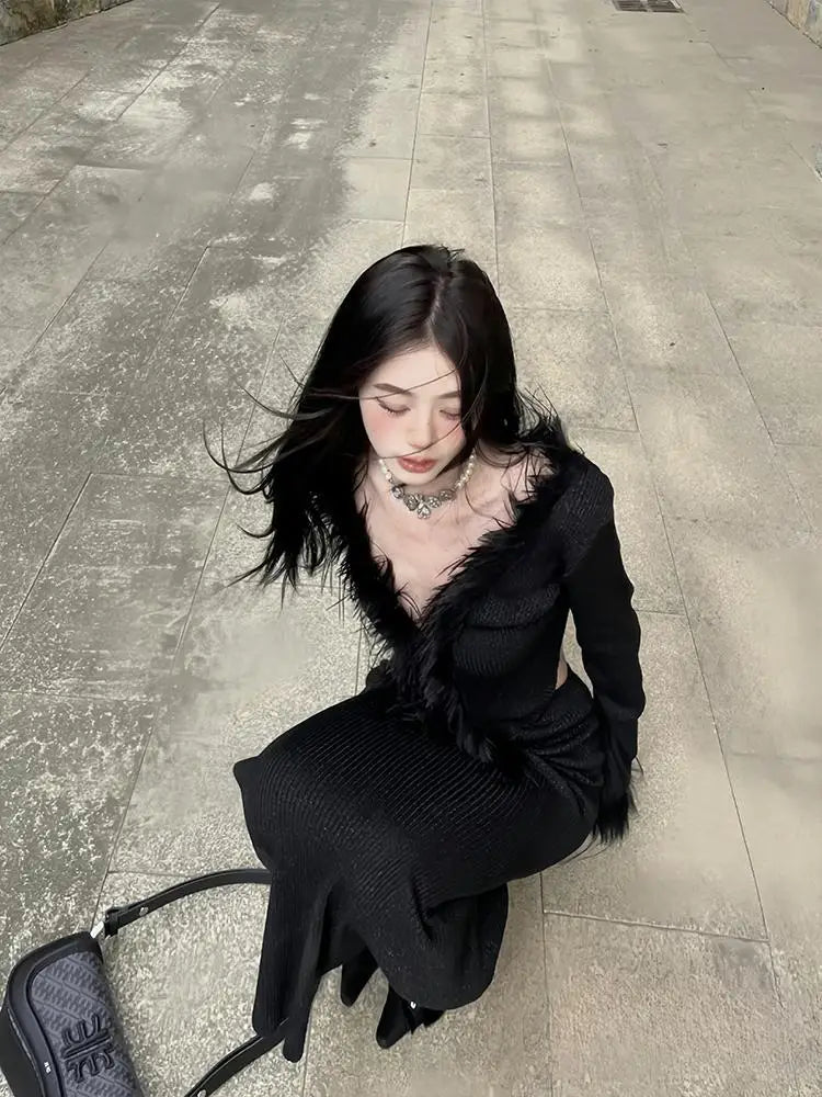 REALMEFIT  -  Black Cardigan Femme Long Sleeve Knitwear Autumn Winter Sweater Women Korean Fashion Ladies Jumper Outerwears Chic Y2k