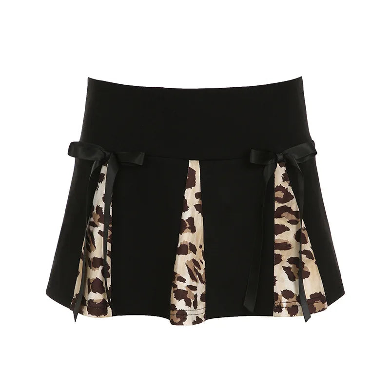 REALMEFIT  -  Leopard Print Mini Skirt Low Rise Bows Bimbocore Y2k Skirts Women Clothing Korean Streetwear P84-BZ12