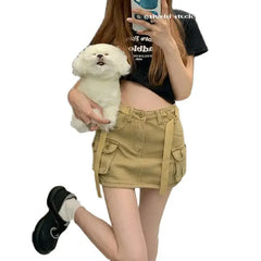 Realmefit Streetwear Cargo Mini Skirts Women Harajuku Vintage Y2k 90s Casual Hight Waist Sexy Clothes Fashion Denim Short Skirt