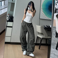 Realmefit   Y2k Cargo Pants Women High Street Drawstring Oversize Sweatpants Casual Vintage Baggy Wide Leg Pants Joggers Trousers