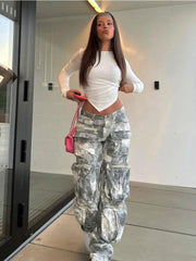 Realmefit  Camouflage Cargo Pants Women Fashion Multiple Pockets Loose Long Pant Femme Street High Waist Jeans Woman Trousers Autumn