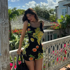 REALMEFIT  -  Flower Print Sleeveless Mini Bodycon Dress Vacation Summer Dresses for Women Sexy Kylie Jenner Outfits C66-BF16