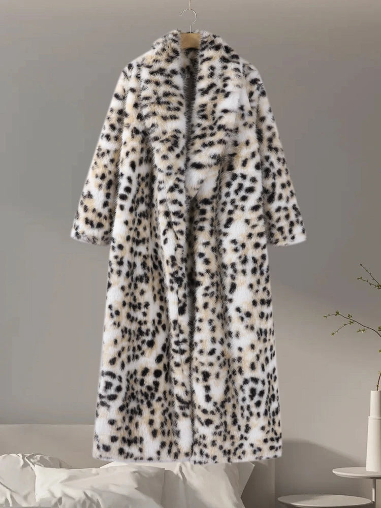 REALMEFIT  -  Vintage Leopard Print Faux Fur Winter Long Coats Women Thicken Warm Maxi Coat Female 2024 Casual High Street Lady Loose Outwears