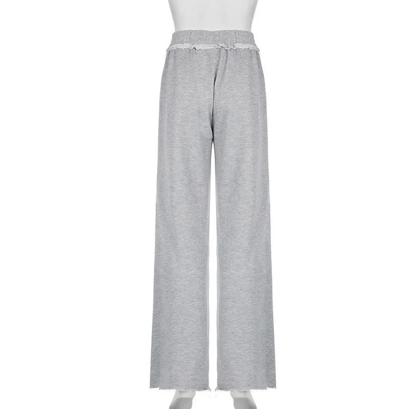 REALMEFIT  -  Baggy Y2k Grey Sweatpants Woman Casual Vintage Streetwear Wide Leg Pants Sports High Waist Floor Length Basic Trousers