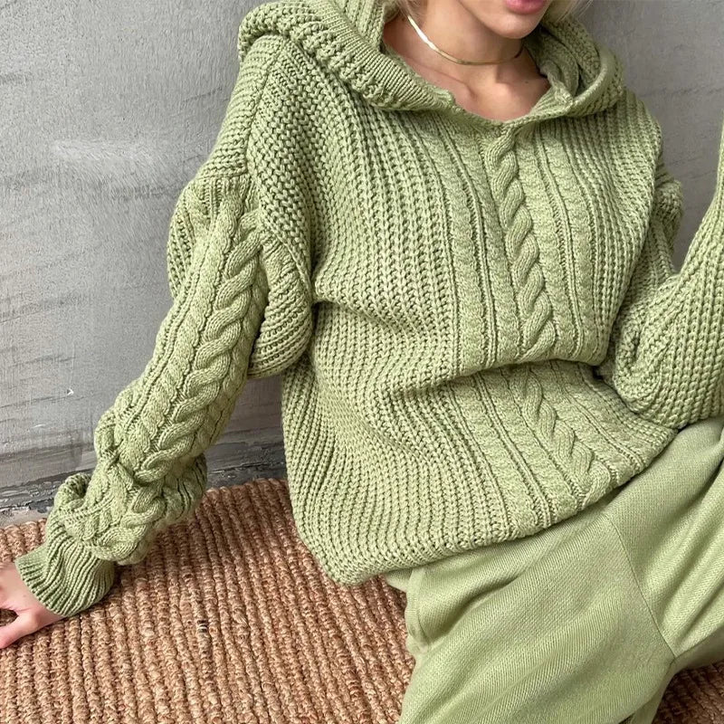 Realmefit  Knitted Hoodies Sweater Women Loose Long Sleeve Autumn Pullover Woman Street Casual Baggy Coat Female Winter Clothes