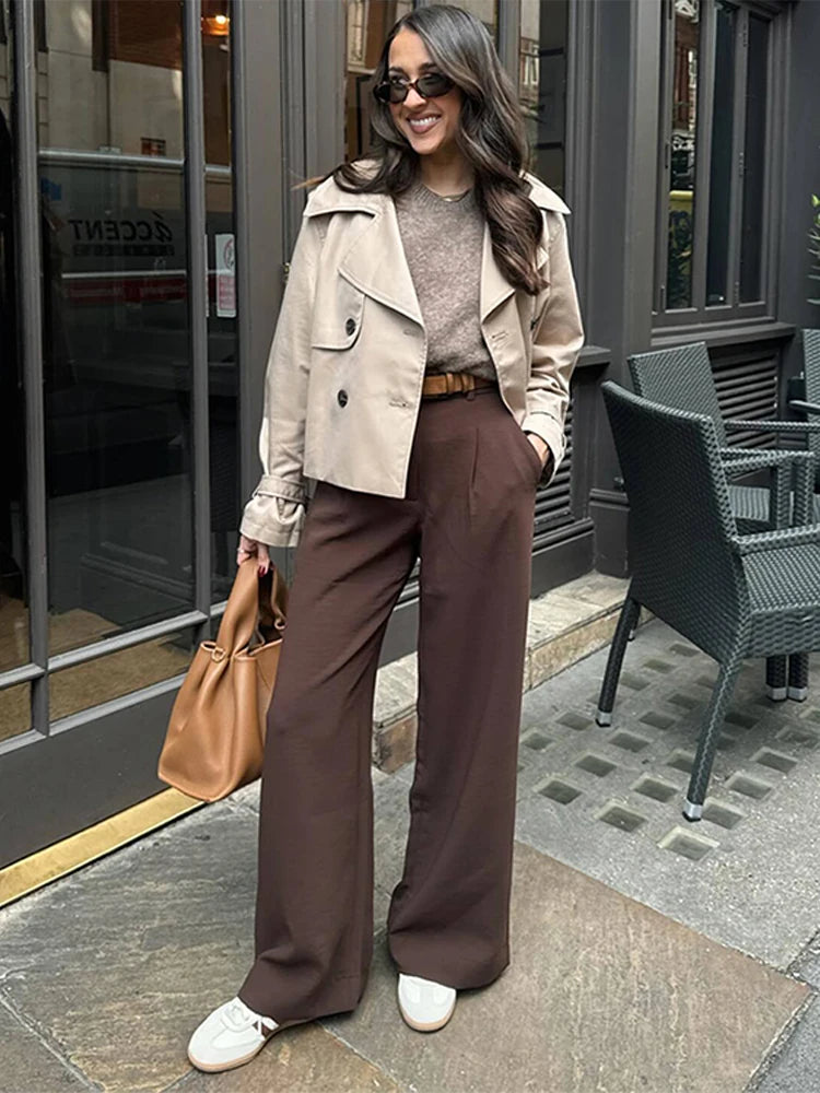 REALMEFIT  -  Lapel Loose Solid Women Jacket Full Sleeve Double Breasted Lady Coat 2024 Autumn Winter Casual Pocket All Match Female Outwear