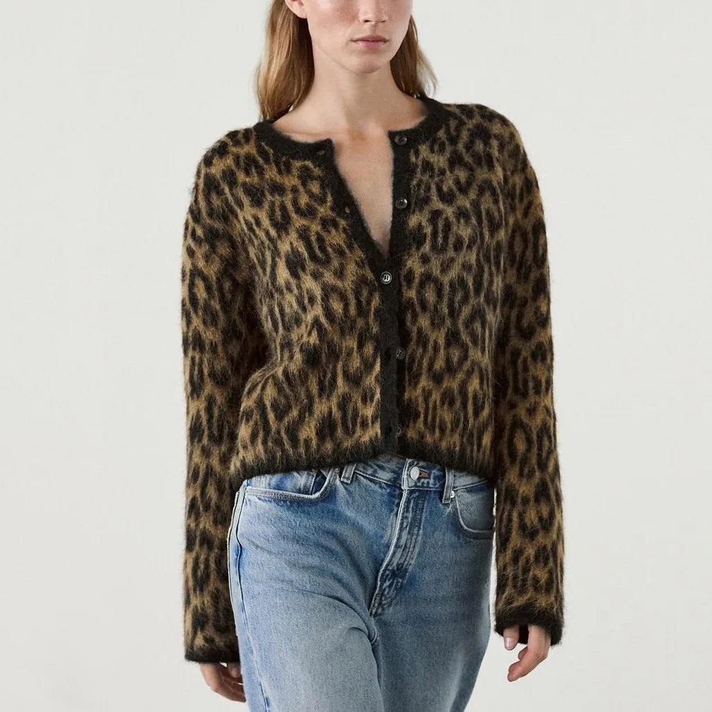 REALMEFIT  -  Autumn Winter New Leopard Knitted  Cardigan For Women Casual Fashion Buttons Sweater Outwear Long Sleeve Female Cardigan