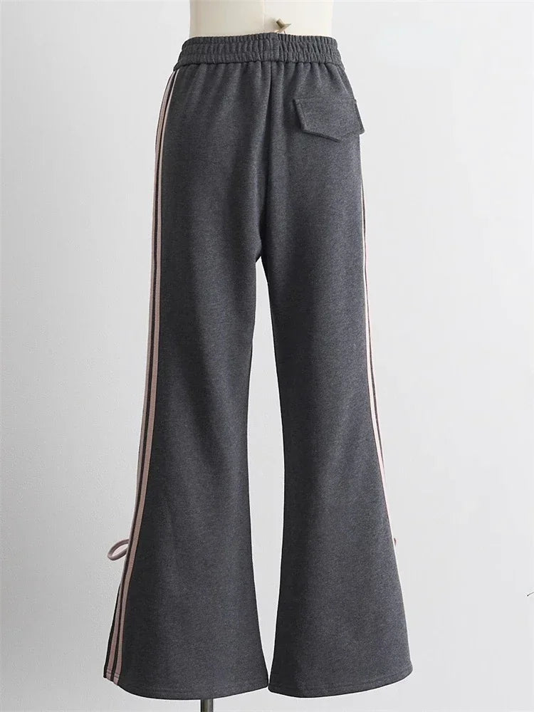 Realmefit  Y2K Fairycore Bow Sweatpants Women Korean Fashion Ribbon Gray Jogger Pants Harajuku Sweet Girly Striped Flare Trousers