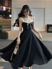 Realmefit  French Vintage Black Evening Party Dress Women  Summer Elegant Romantic Prom Vestidos Korean A-line Graduation Dresses