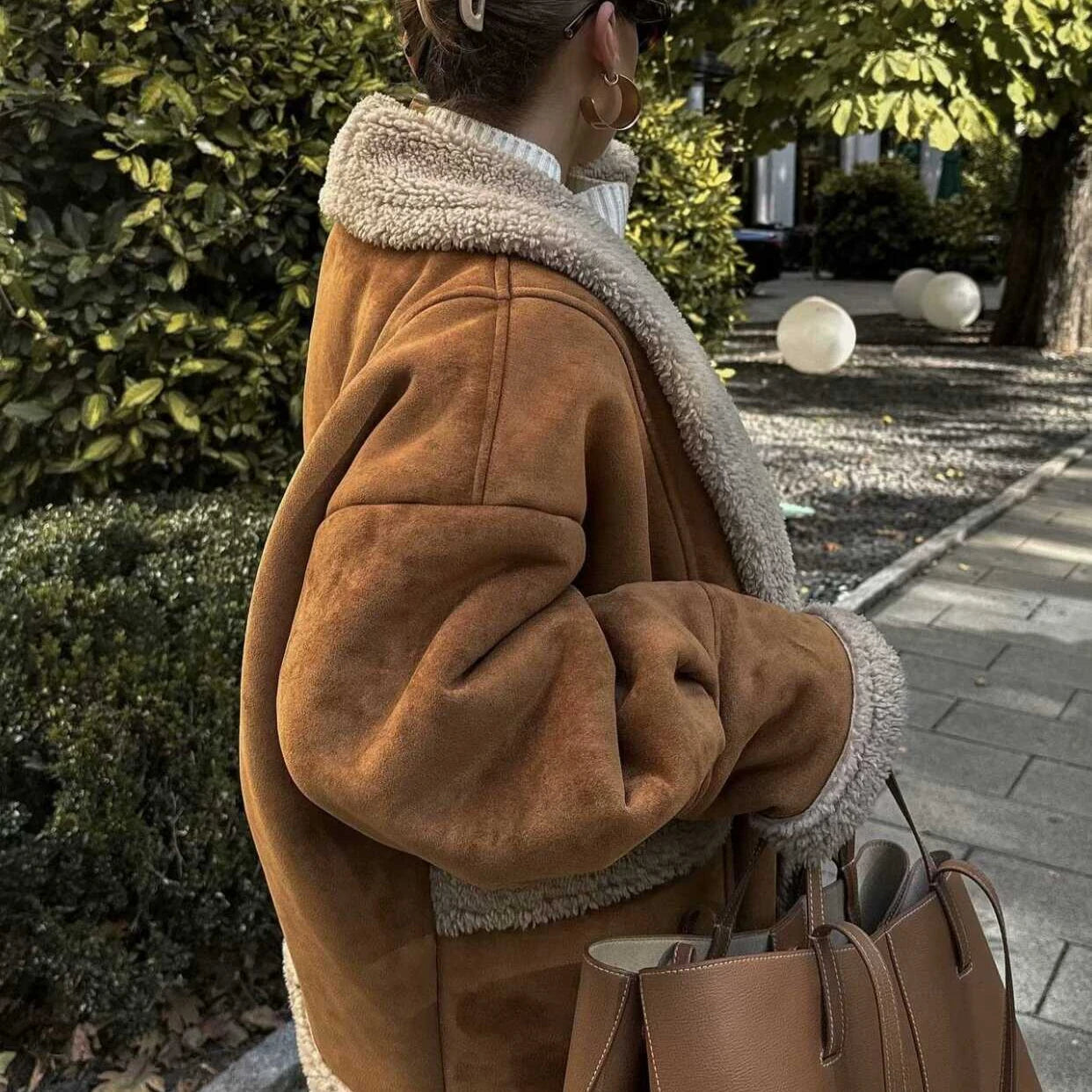 REALMEFIT  -  Autumn and Winter Warm Cotton Jacket Coat 2024 Loose Brown Faux Fur Suede Jacket Casual Oversize Coats Jacket Women